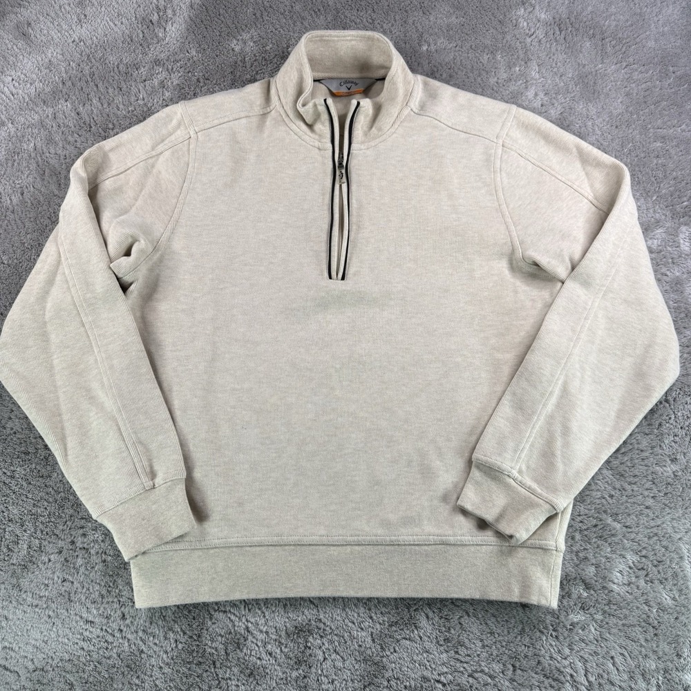 Callaway C-Tech Mens Medium Beige 1/4 Zip Pullover Golf Sweatshirt Cotton Blend